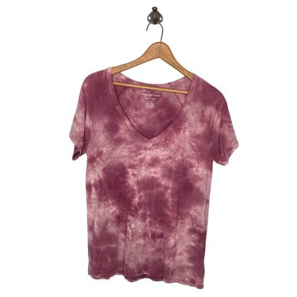 American Eagle Small S Soft & Sexy Burgundy Tie Dye V-Neck T-Shirt Tee Shirt